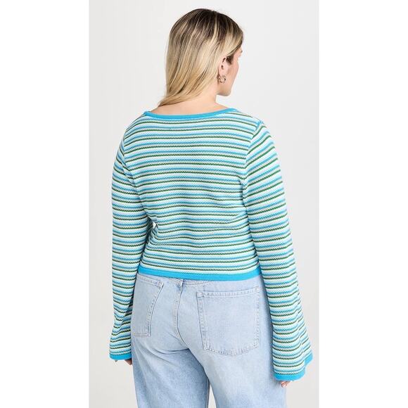 Figue Marley Cropped Sweater in Blue & Green Stripes Size Large Gently Used - Picture 3 of 8